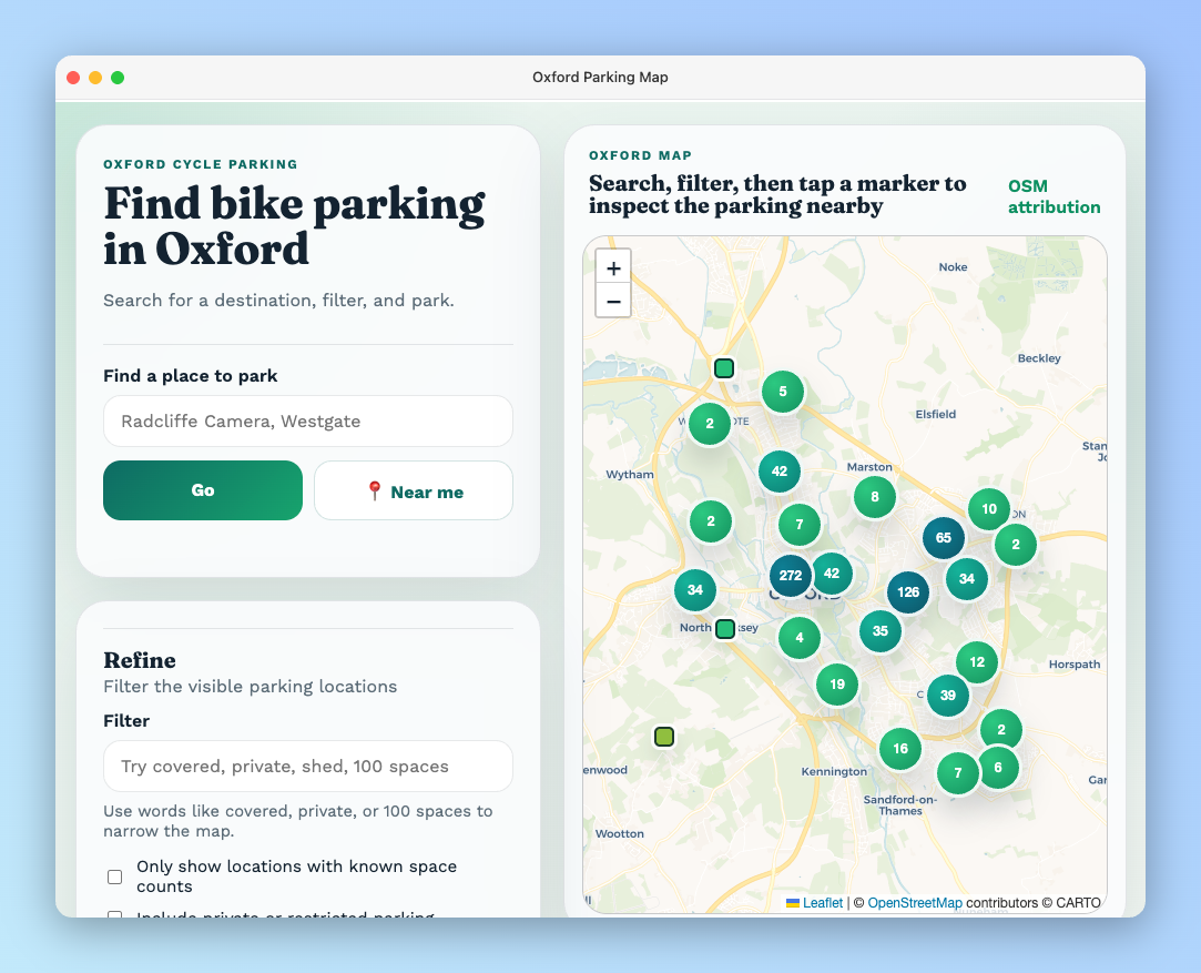 Oxford Cycle Parking Map screenshot